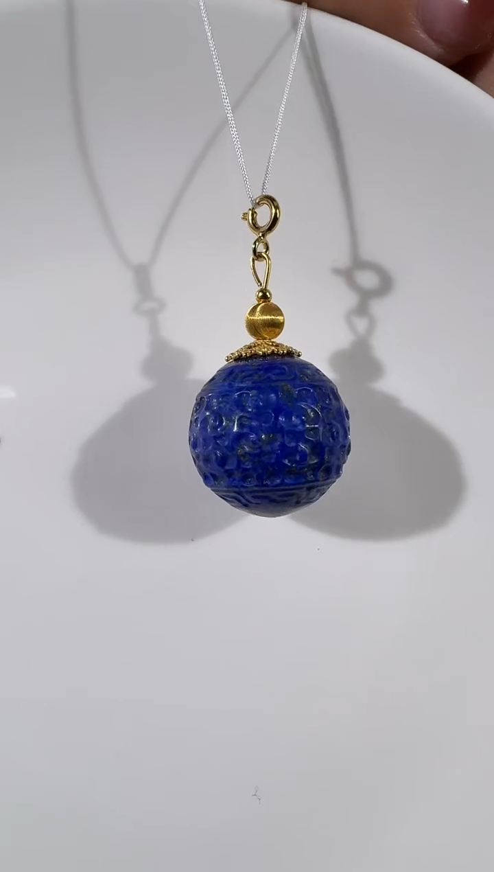 银S925镶嵌青金石吊坠(不含链)19mm青金石云纹珠吊坠多样性发一