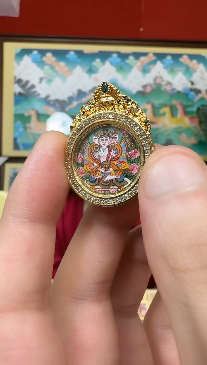 吊坠大日-热贡纯手绘唐卡吊坠