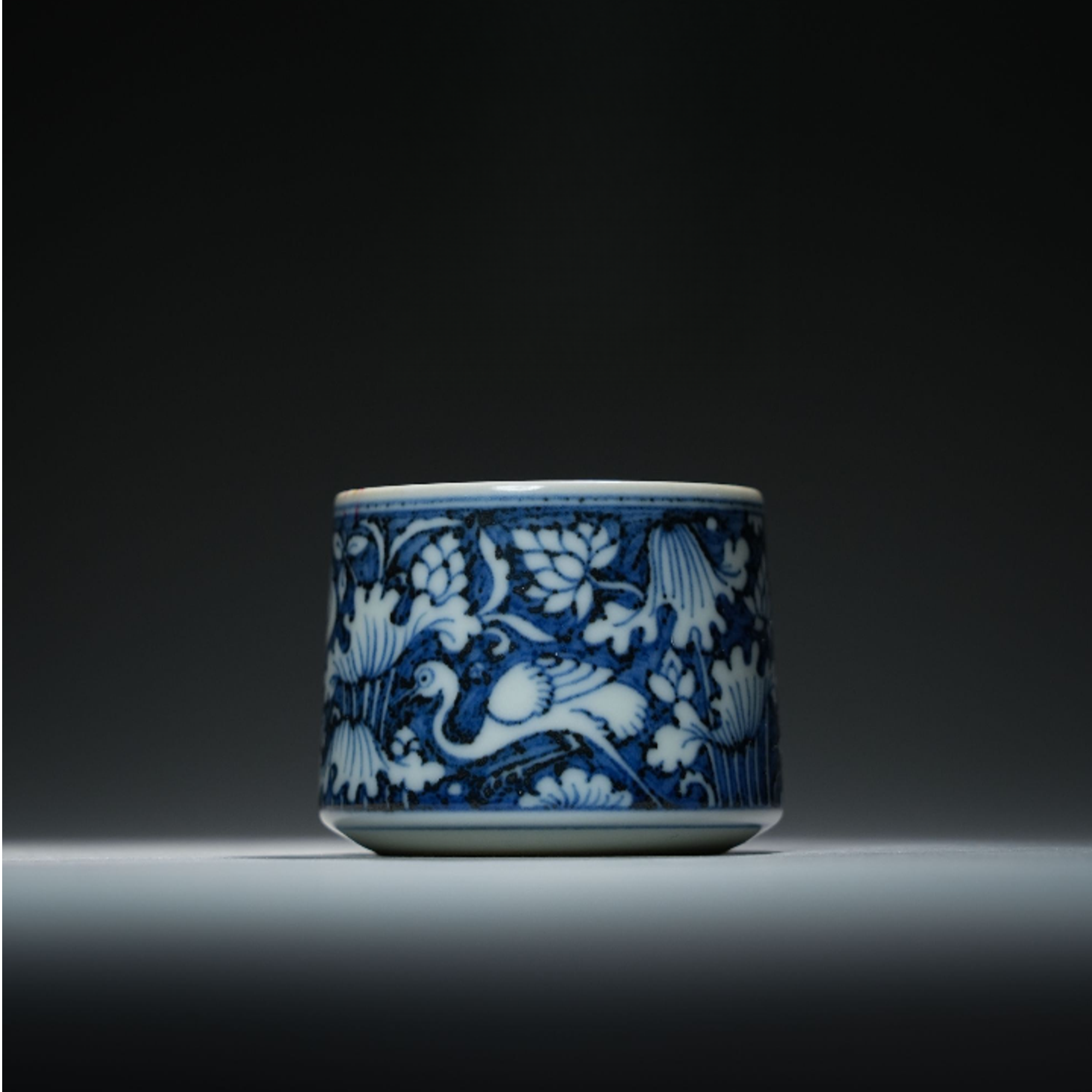 【搏泥幻化】蓝地鹭鹭连升直口杯
