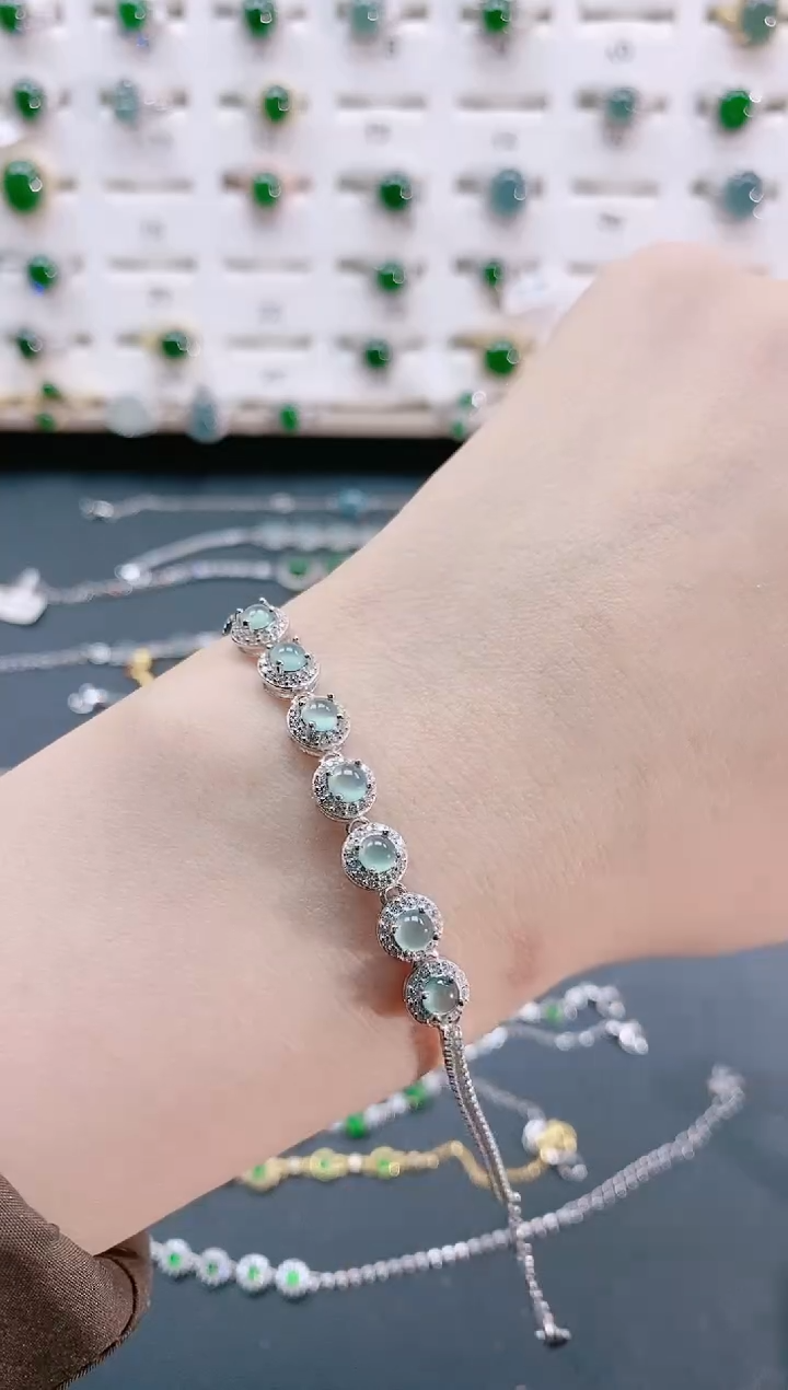 【闪购商品】翡翠手链银S925镶嵌天然翡翠