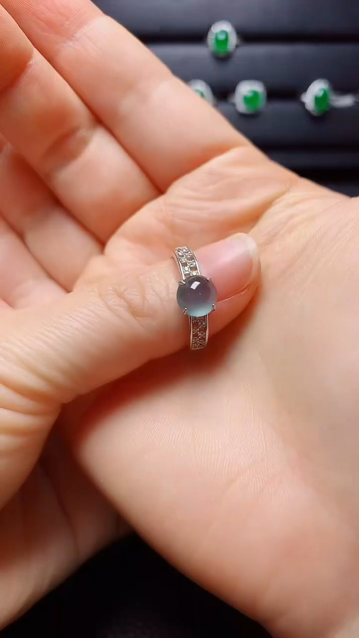 银S925镶嵌戒指翡翠   天然翡翠A货s925银镶