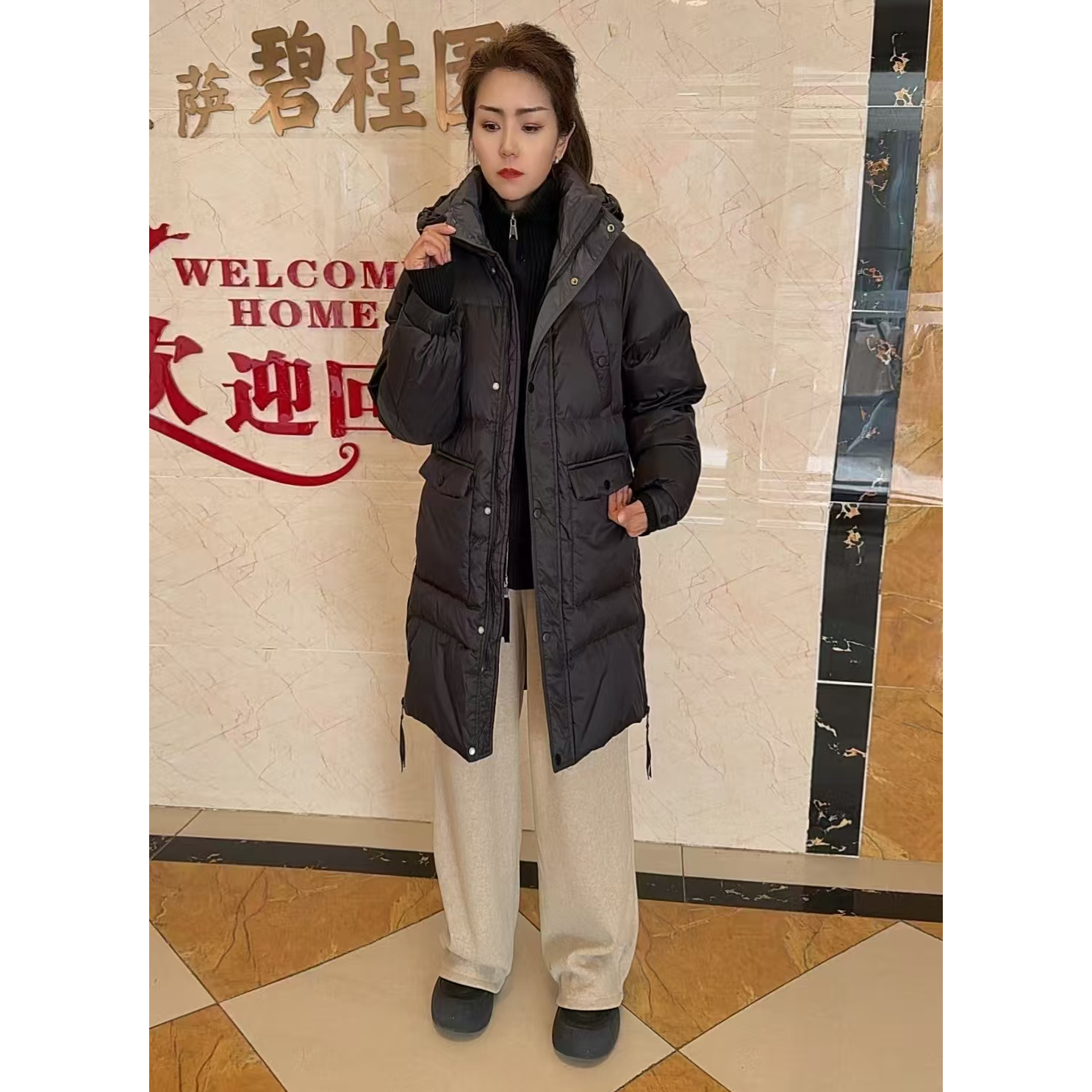 棉服女款连帽中长款2815