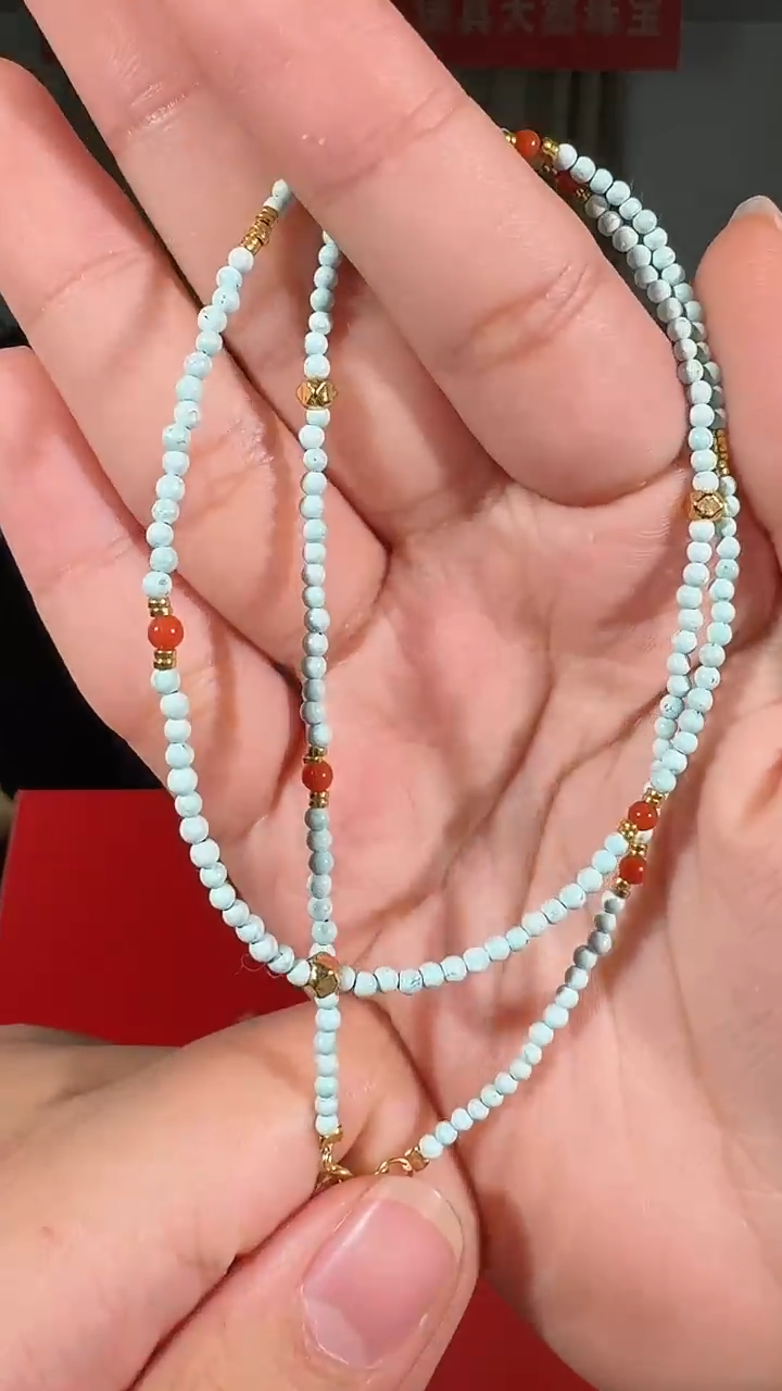 【闪购商品】绿松石项链银S925镶嵌约2.5mm绿松石项链DIY