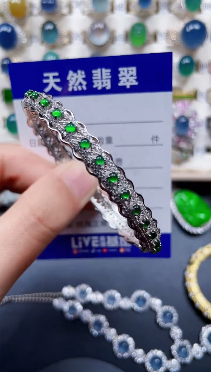 银S925镶嵌手镯翡翠237