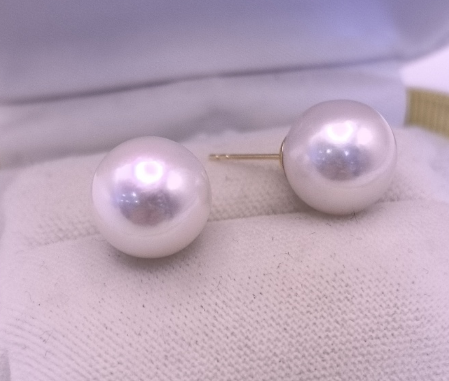 18K金淡水特A超亮超大13-14mm耳钉