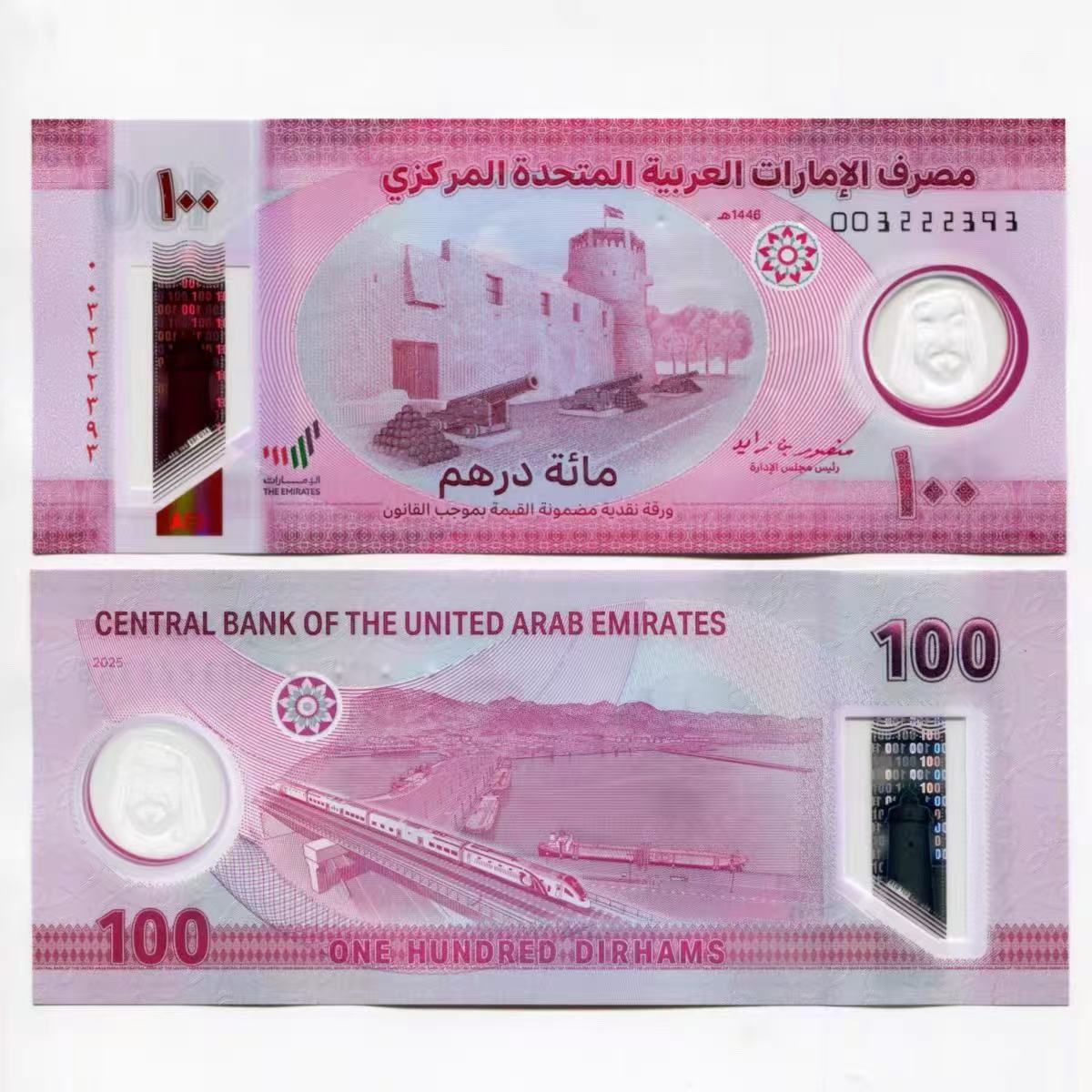 亚洲 全新阿联酋100迪拉姆 2025 塑料钞 亚洲塑料钞收藏