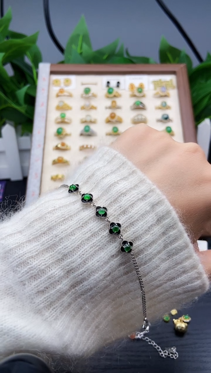 银S925镶嵌手链翡翠12
