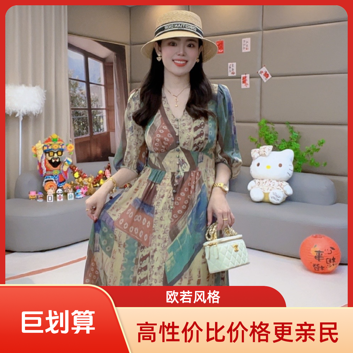 【火火精选】“巴洛克”法式洋气温婉大方纯欲慵懒风真丝连衣裙80002