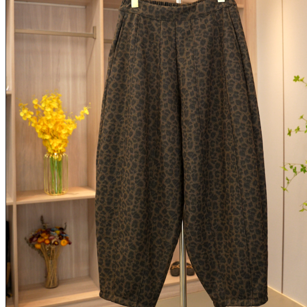 2025年冬季豹纹加绒高腰哈伦裤