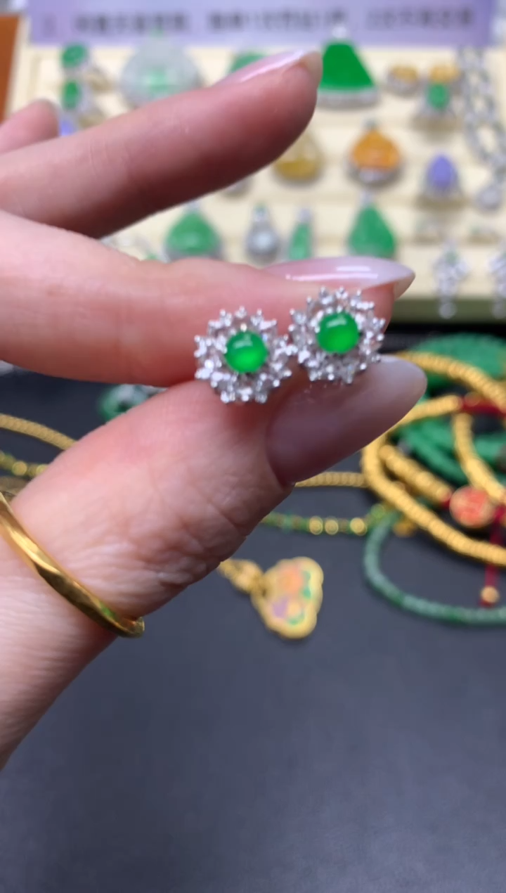 【闪购商品】翡翠耳饰18K金镶嵌耳饰|7500+750