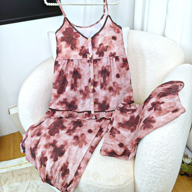 2025新款睡衣新款甜美吊带二件套短裤宽松时尚二件套居服可外穿