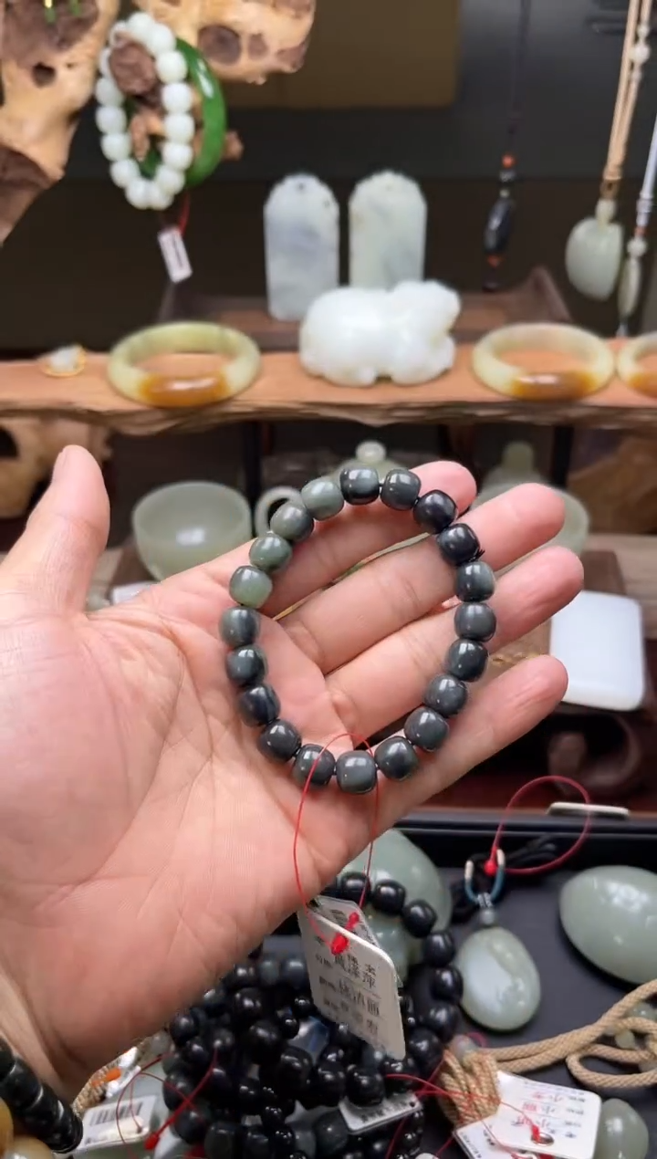 【闪购商品】和田玉手串未镶嵌卡10+毛毛矿半山水老型A9006112