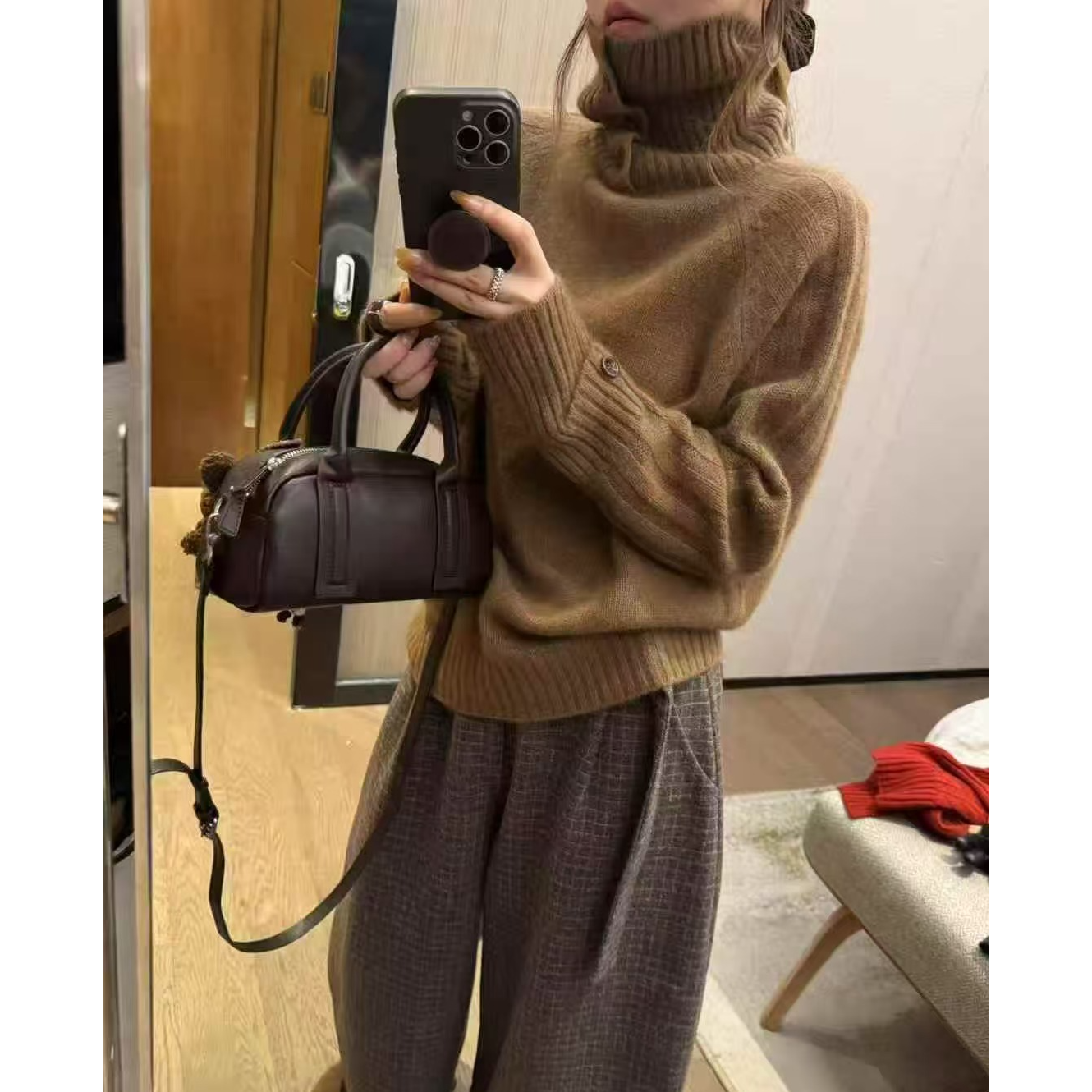 【摩卡摩卡】高领纽扣插肩袖秋冬保暖软糯针织时尚韩版毛衣2562