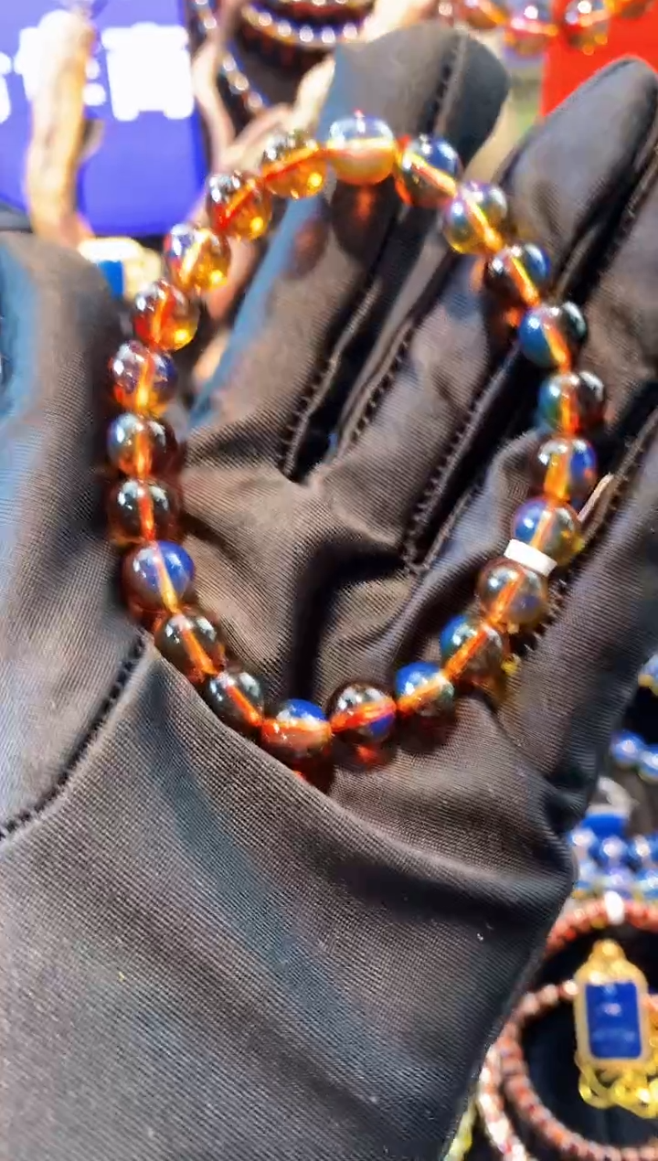 【闪购商品】琥珀珠宝奇石未镶嵌红蓝绿膜变色龙福利手串