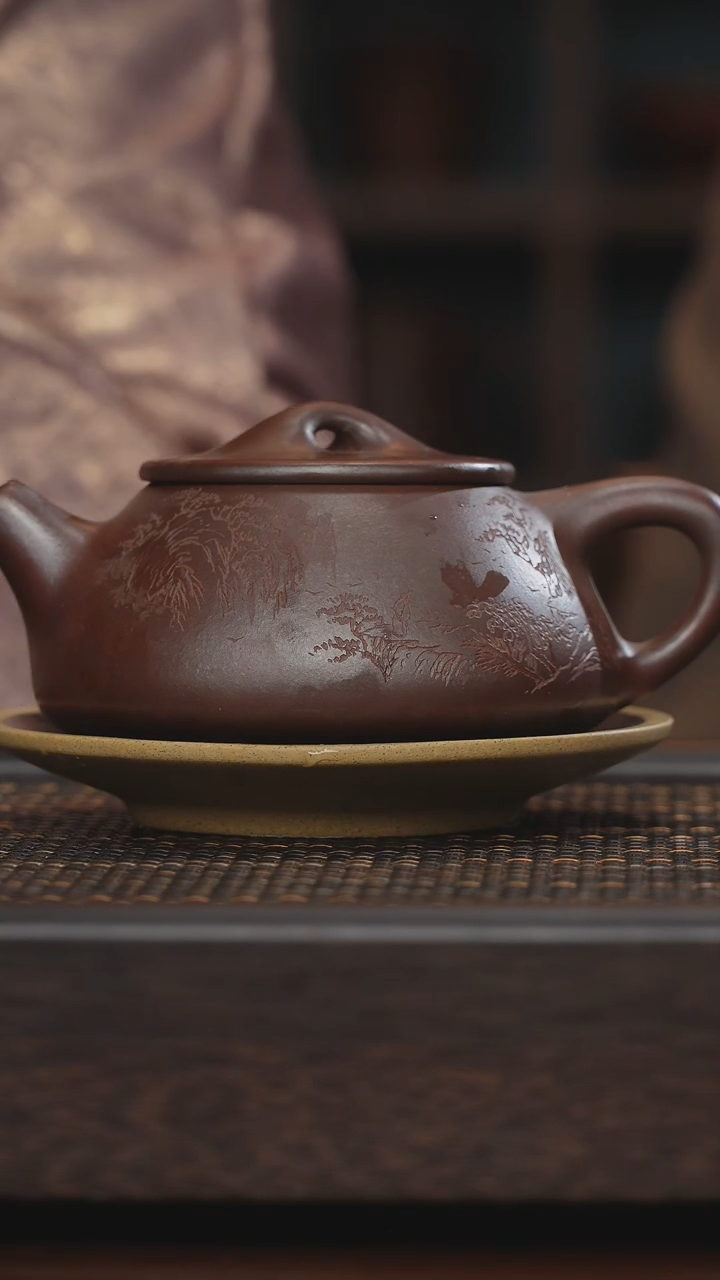 【闪购商品】紫砂茶杯非遗茶器-山水石瓢（壶承）