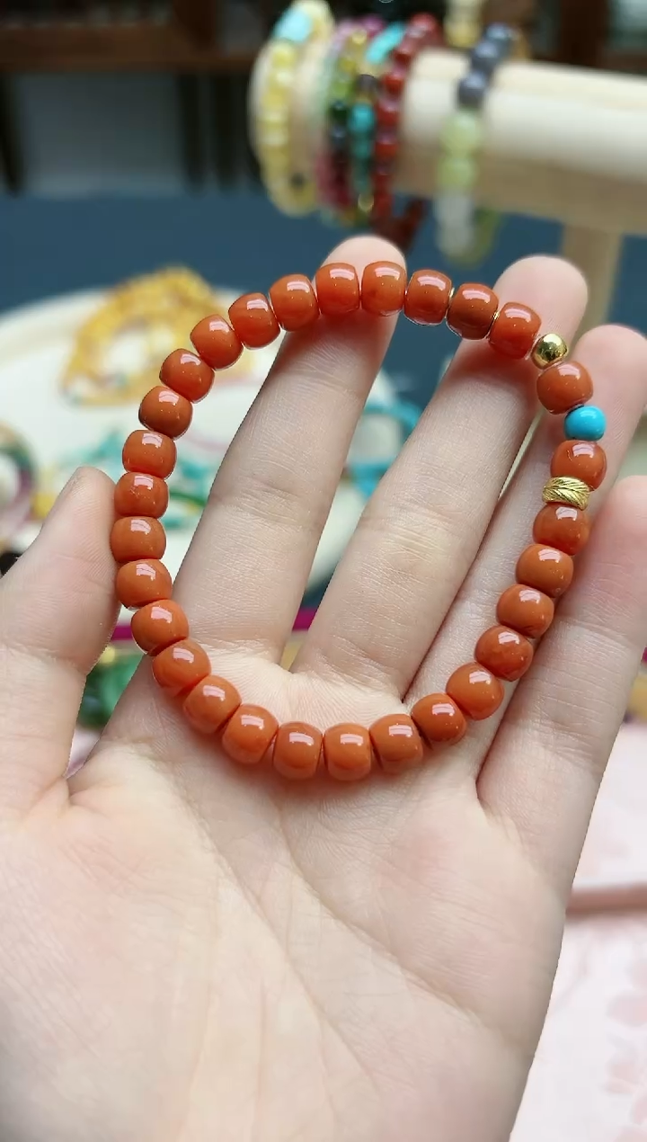 【闪购商品】南红玛瑙手串18K金镶嵌18k金南红手串*1 YX