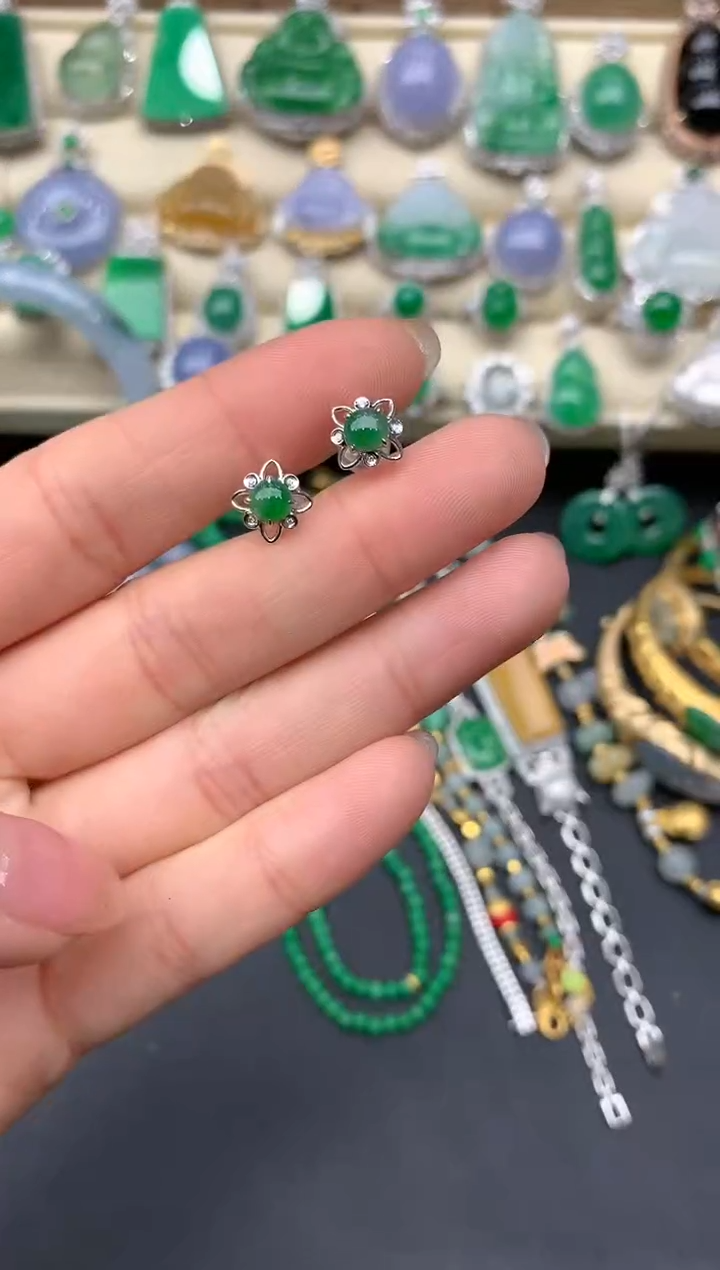 【闪购商品】翡翠耳饰18K金镶嵌231-中国好珍宝