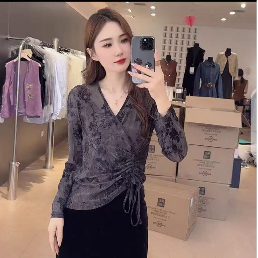 静姐  新款V领国风新中式抽绳词序上衣 25131