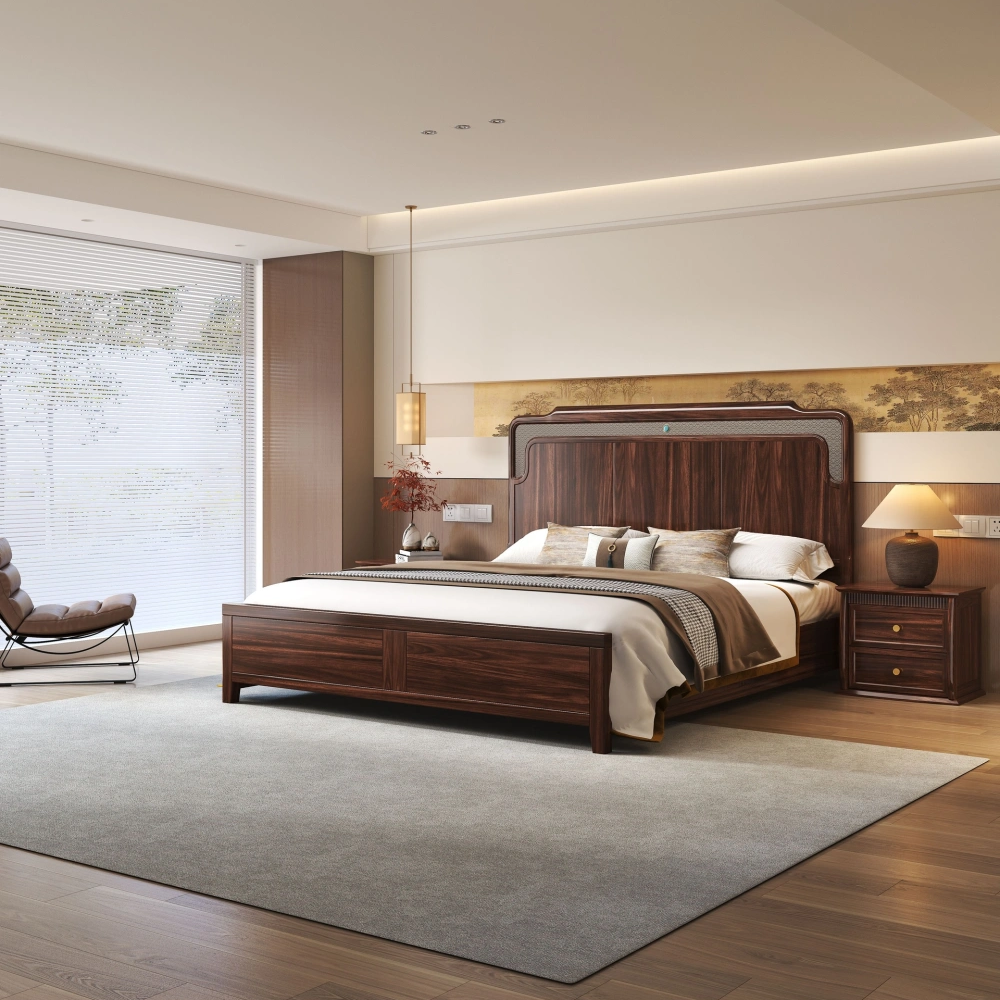 乌金木实木床主卧新中式双人大床现代轻奢高档全实木软靠储物婚床