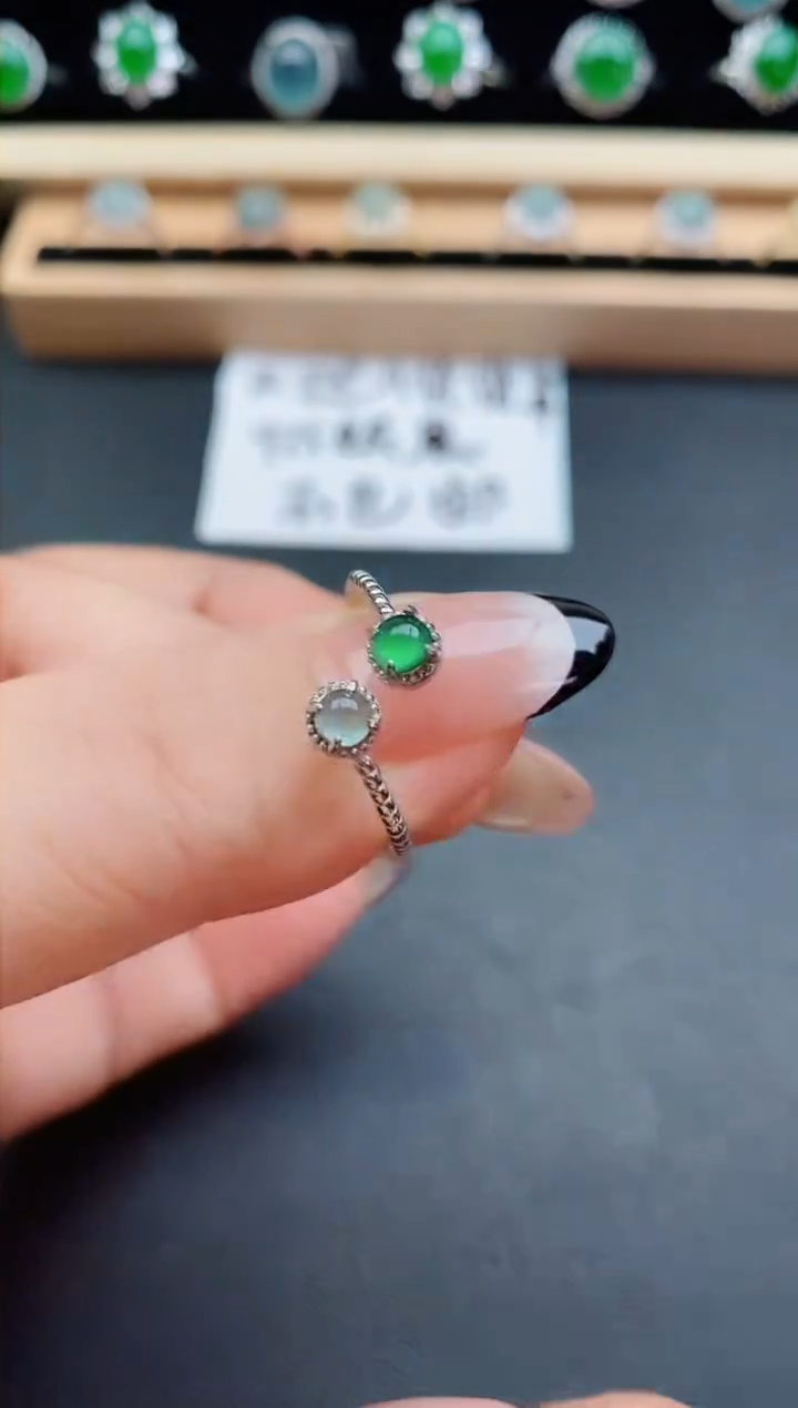 翡翠戒指银S925镶嵌50800