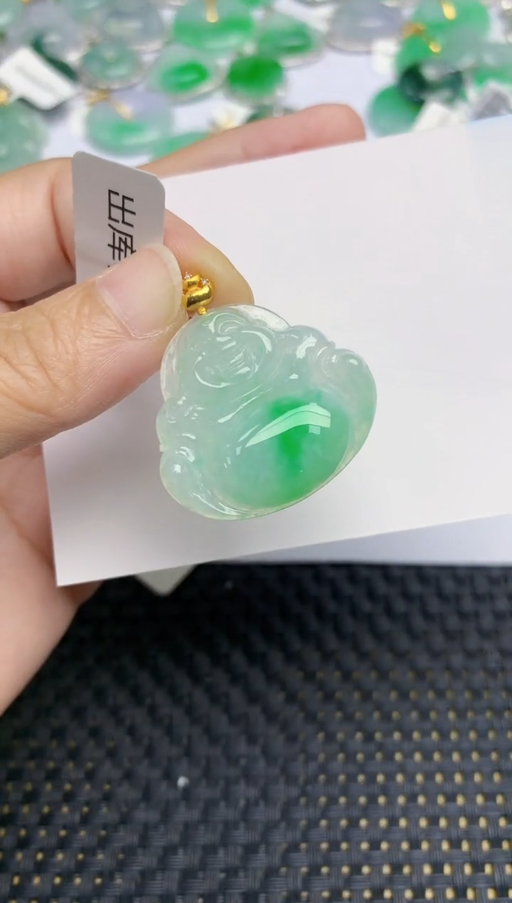 翡翠18K金镶嵌颈饰天然缅甸A货翡翠百元以上9元证书费自理