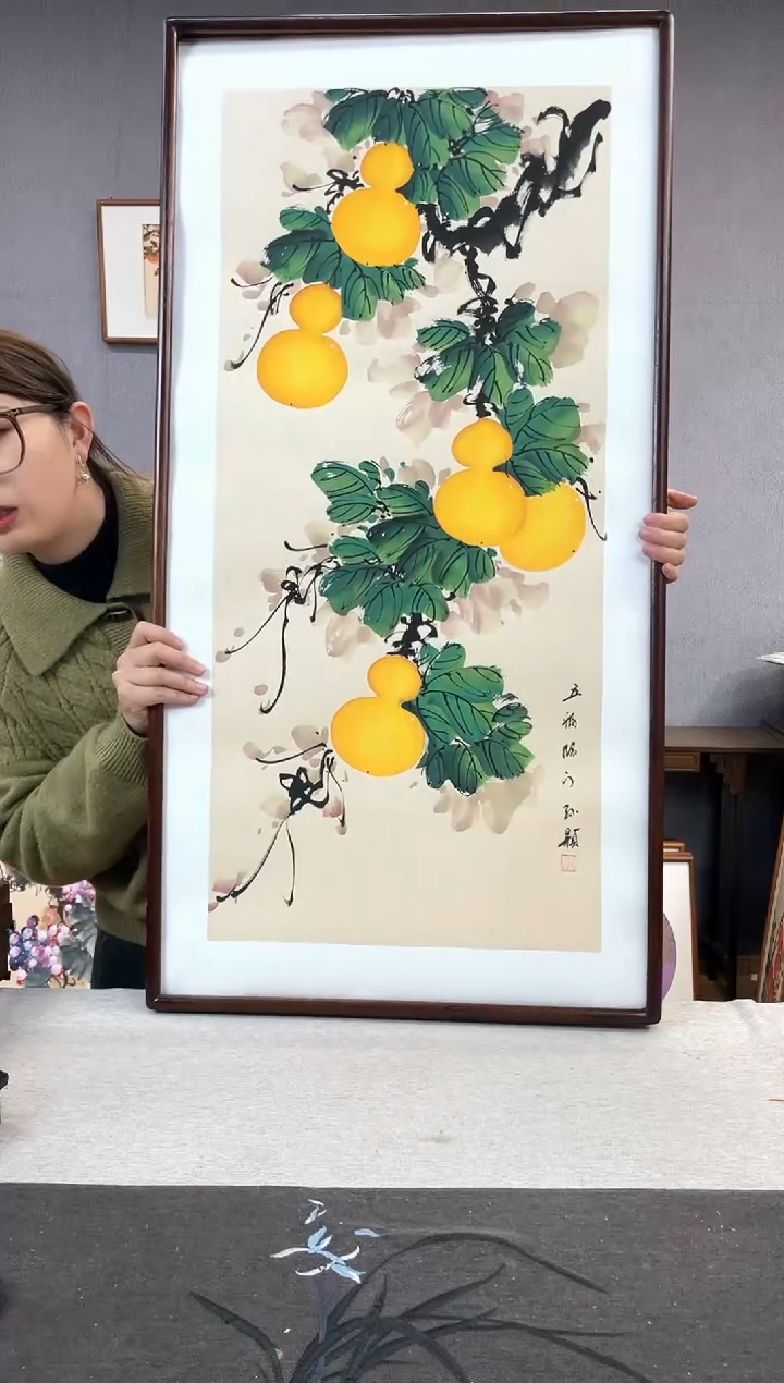 【闪购商品】国画手写手绘带框作品-53*103-葫芦