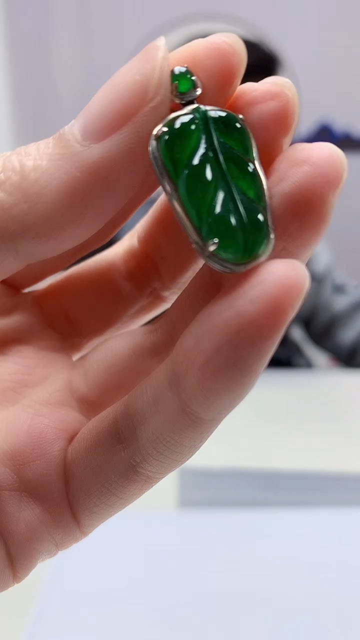 【闪购商品】定制翡翠18K金镶嵌4917zm-JJ挂件叶子146