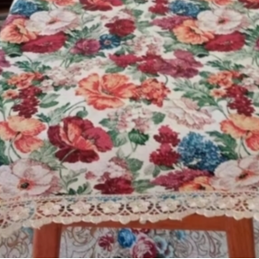 ZN102-243棉麻交织布【90*280】米白色百花齐放水溶边桌布茶几布