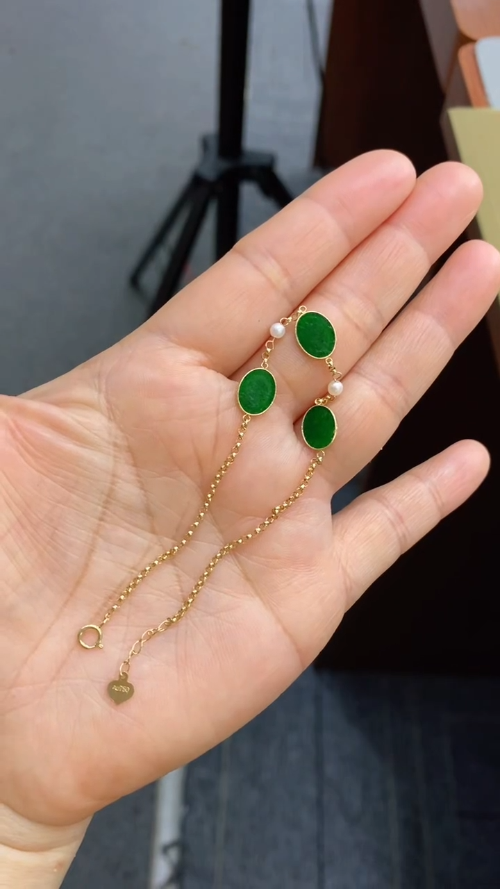 【闪购商品】翡翠手链18K金镶嵌手链