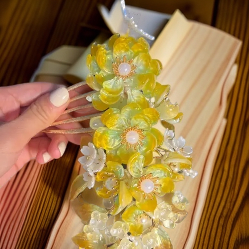 原创设计复古风休闲风法式女发簪复古素款簪子头饰黄色气质轻奢