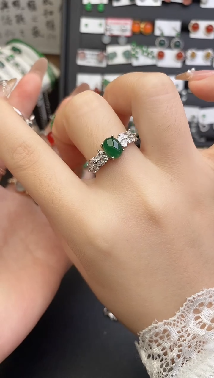 银S925镶嵌戒指翡翠0