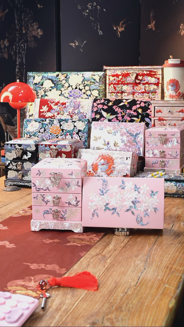 【闪购商品】瓷片瓷片螺钿工艺香椿木首饰盒