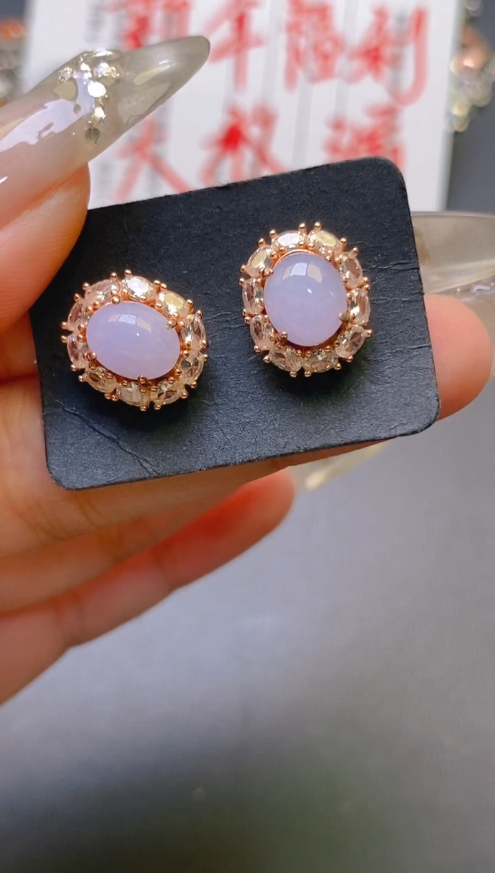 【闪购商品】翡翠耳饰银S925镶嵌天然A货翡翠1