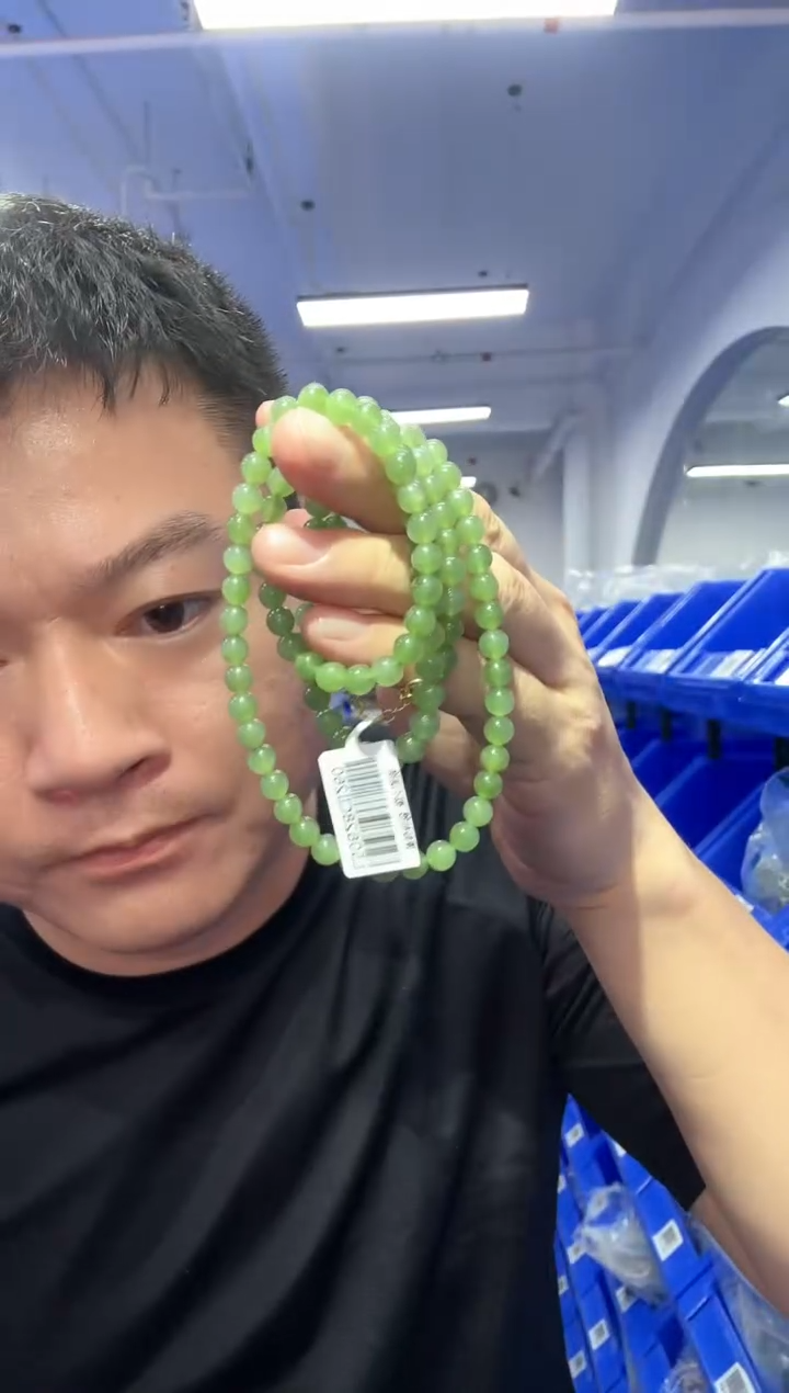 和田玉银S925镶嵌项链6mm碧玉项链