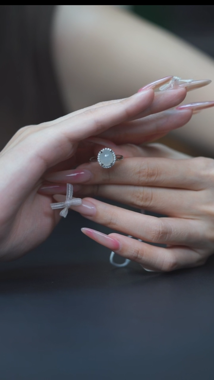 未镶嵌戒指翡翠白冰蛋面戒指HA00679