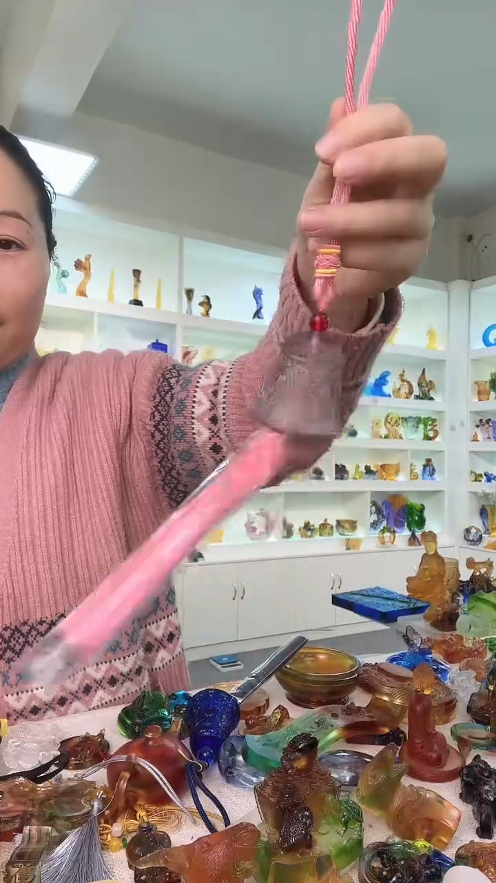 手工艺品琉璃粉色铃铛