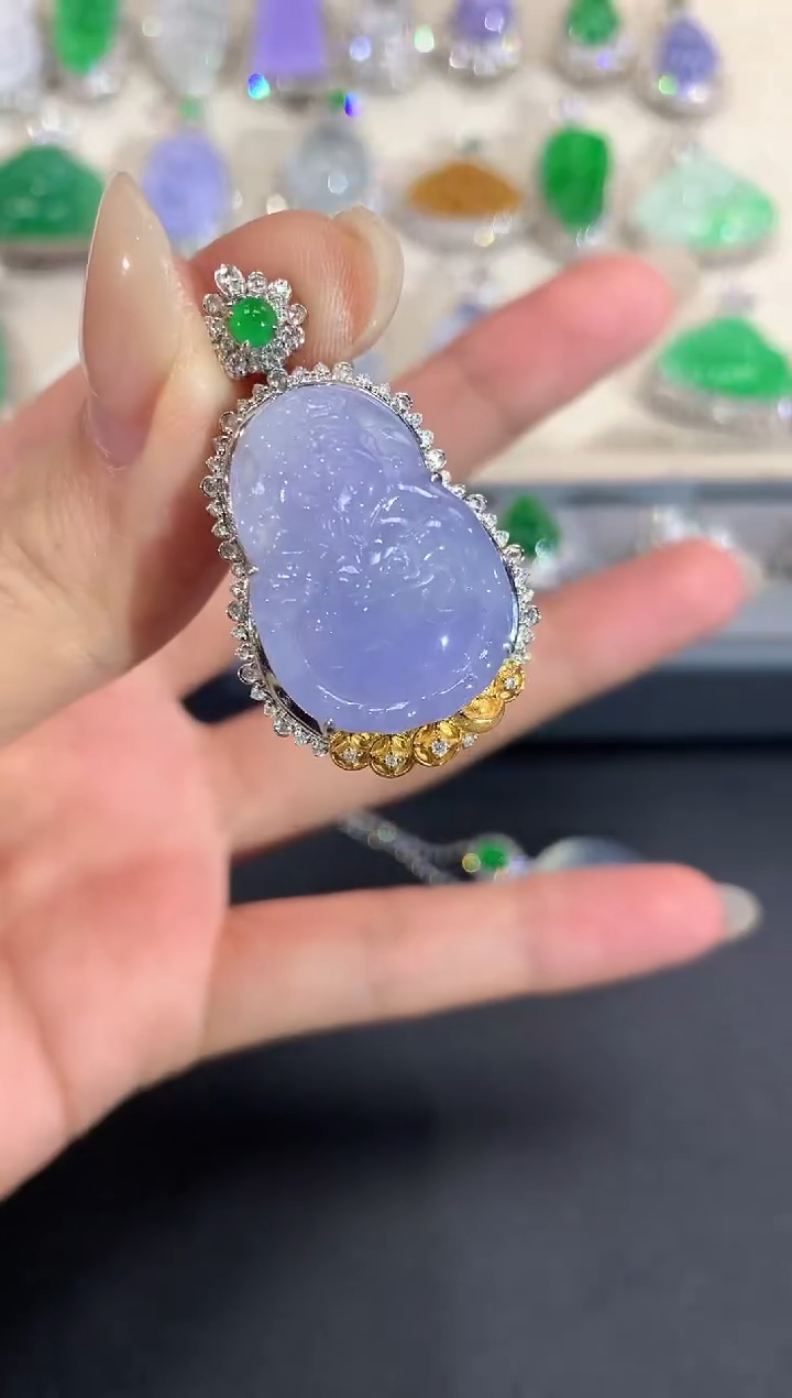 【闪购商品】翡翠吊坠(不含链)18K金镶嵌a127紫货有色差