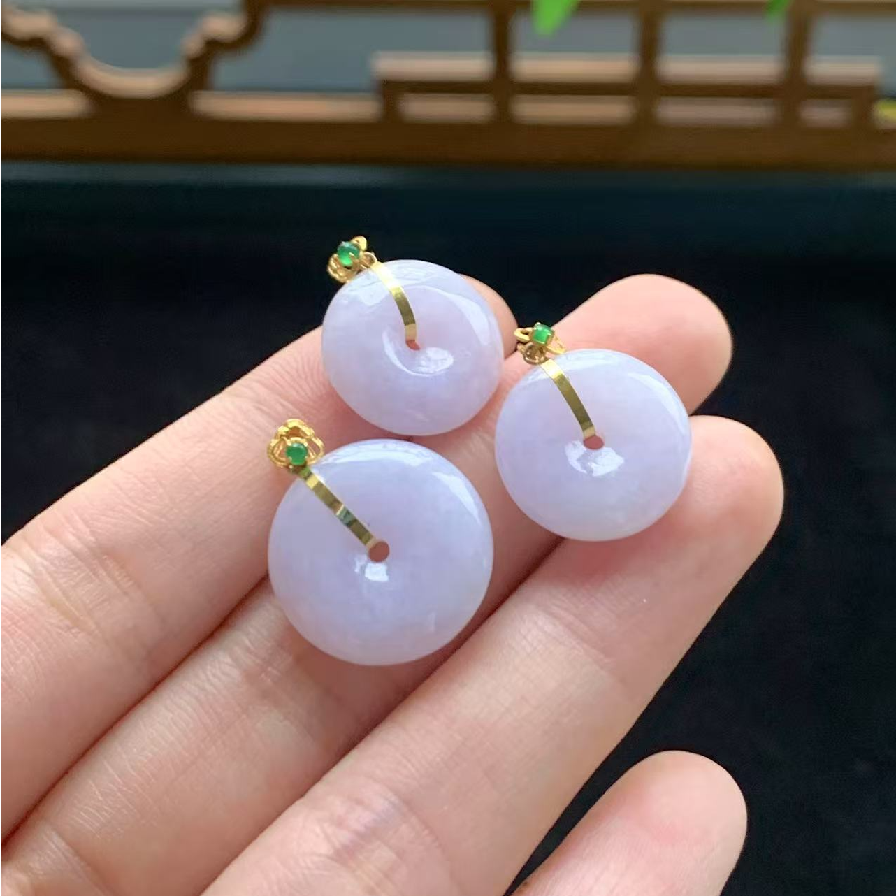 18K天然紫底翡翠平安扣（多样性发货发其1）