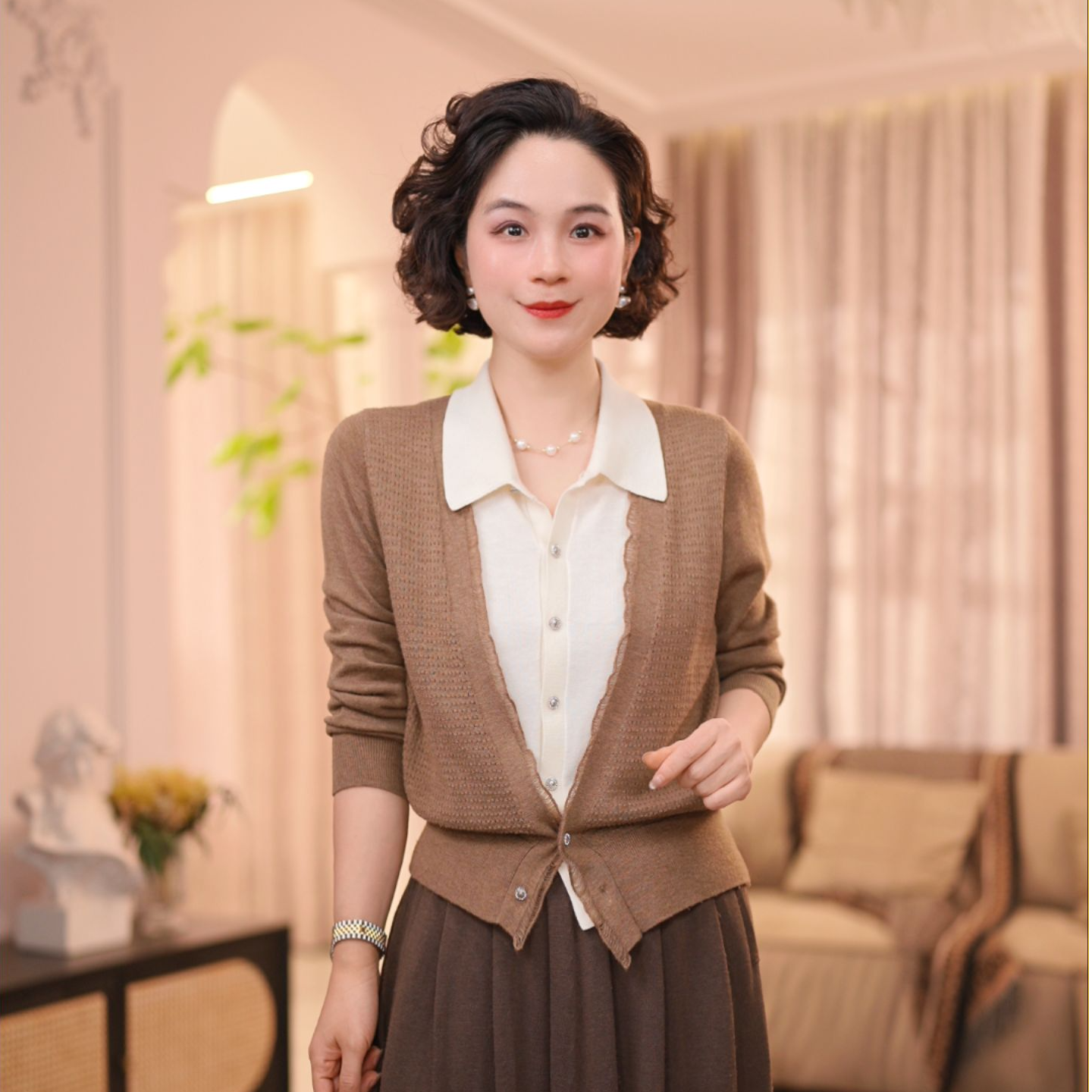 LVMU/吕木秋冬长袖衬衫领朵朵假两件针织衫#气质洋气#百搭#DQ6132