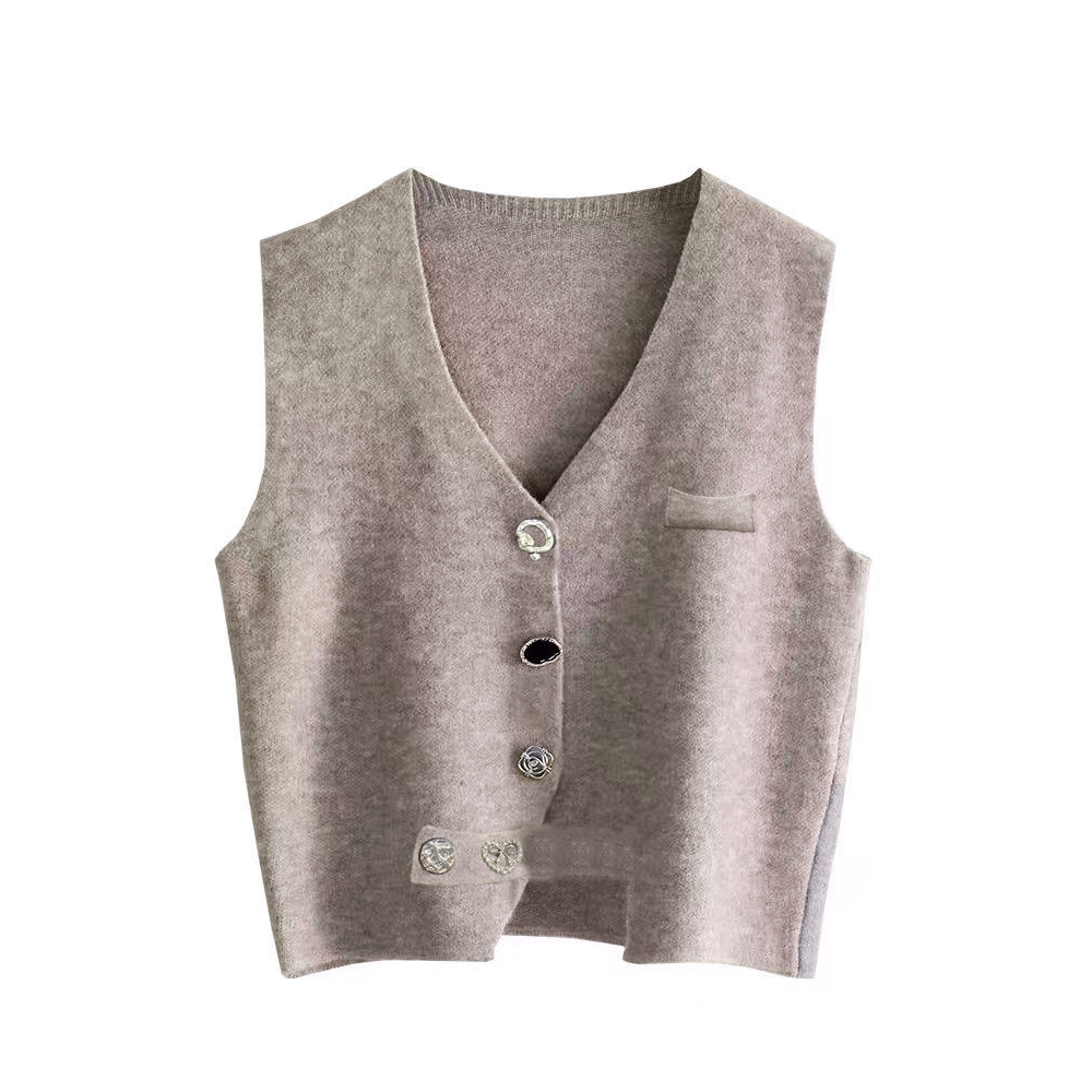 88196  女士小香风气质网红休闲针织精致V领不规则设计感背心马甲