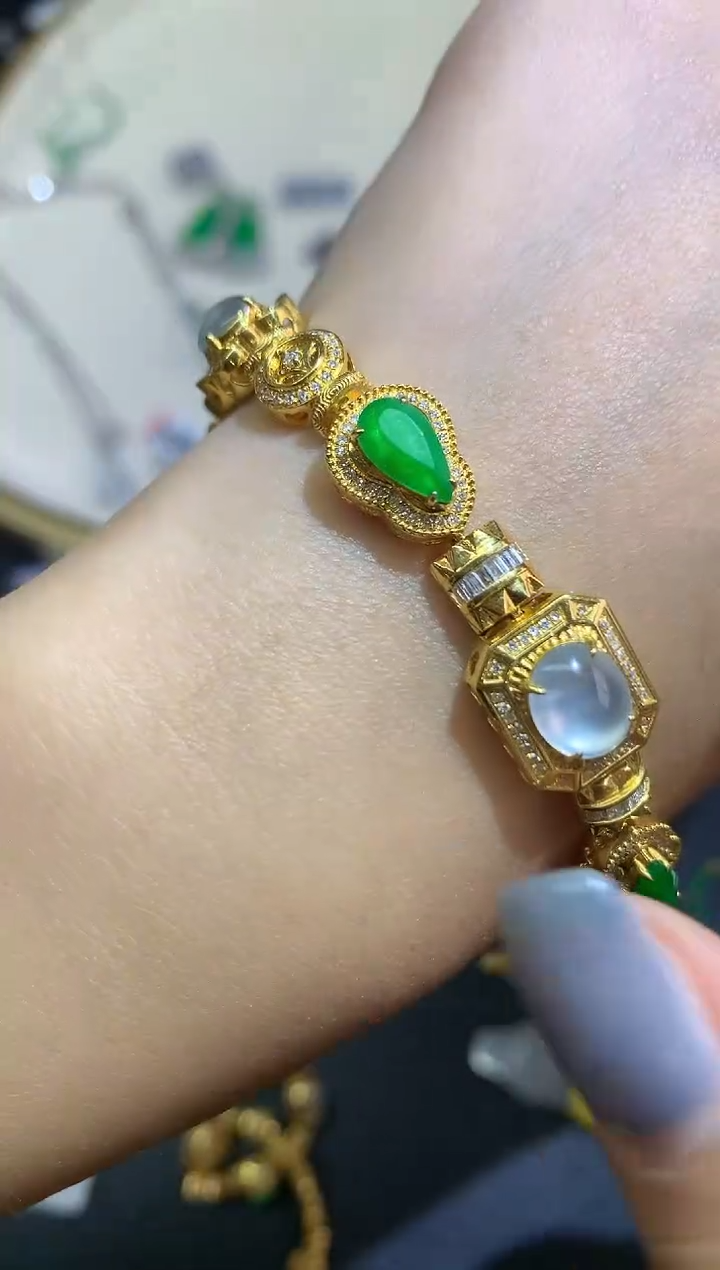 18K金镶嵌手链翡翠A134|多样性发其一|39800