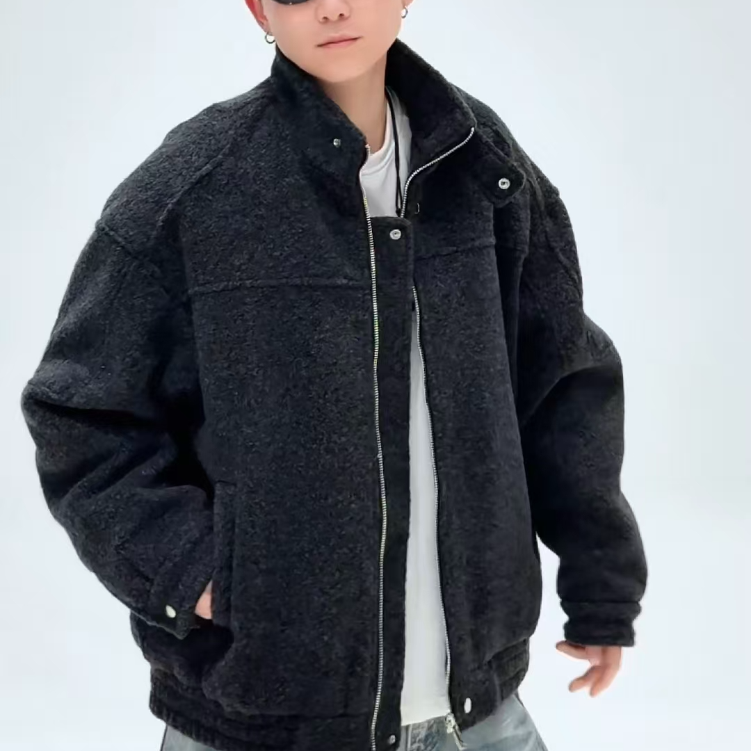 冬季立领短款环保加厚绒男士轻熟老钱风休闲时尚