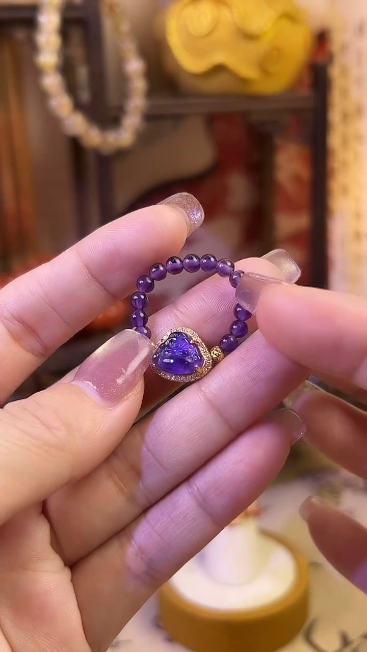 银S925镶嵌戒指水晶紫水晶佛公戒指