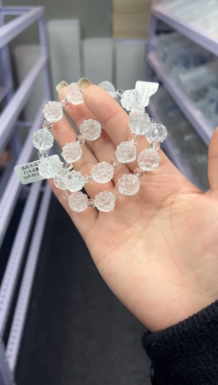 未镶嵌手串水晶白水晶醒狮手串 M55415 多样性发一