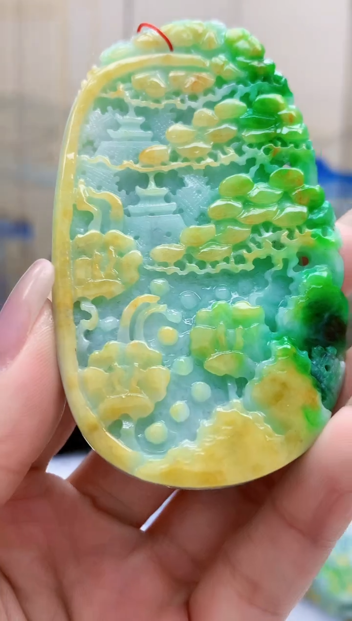 定制翡翠未镶嵌4852lr-毛货挂件+珠链73