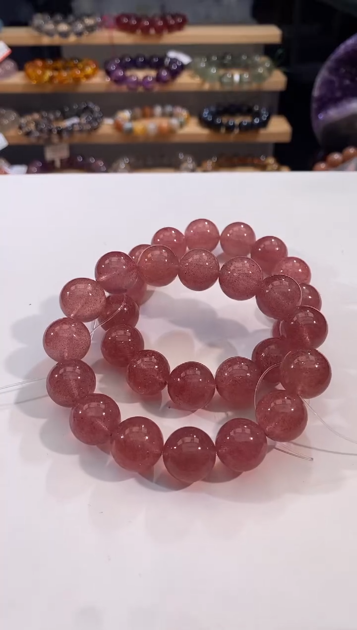 石英质玉手链未镶嵌草莓晶14mm多样性发一