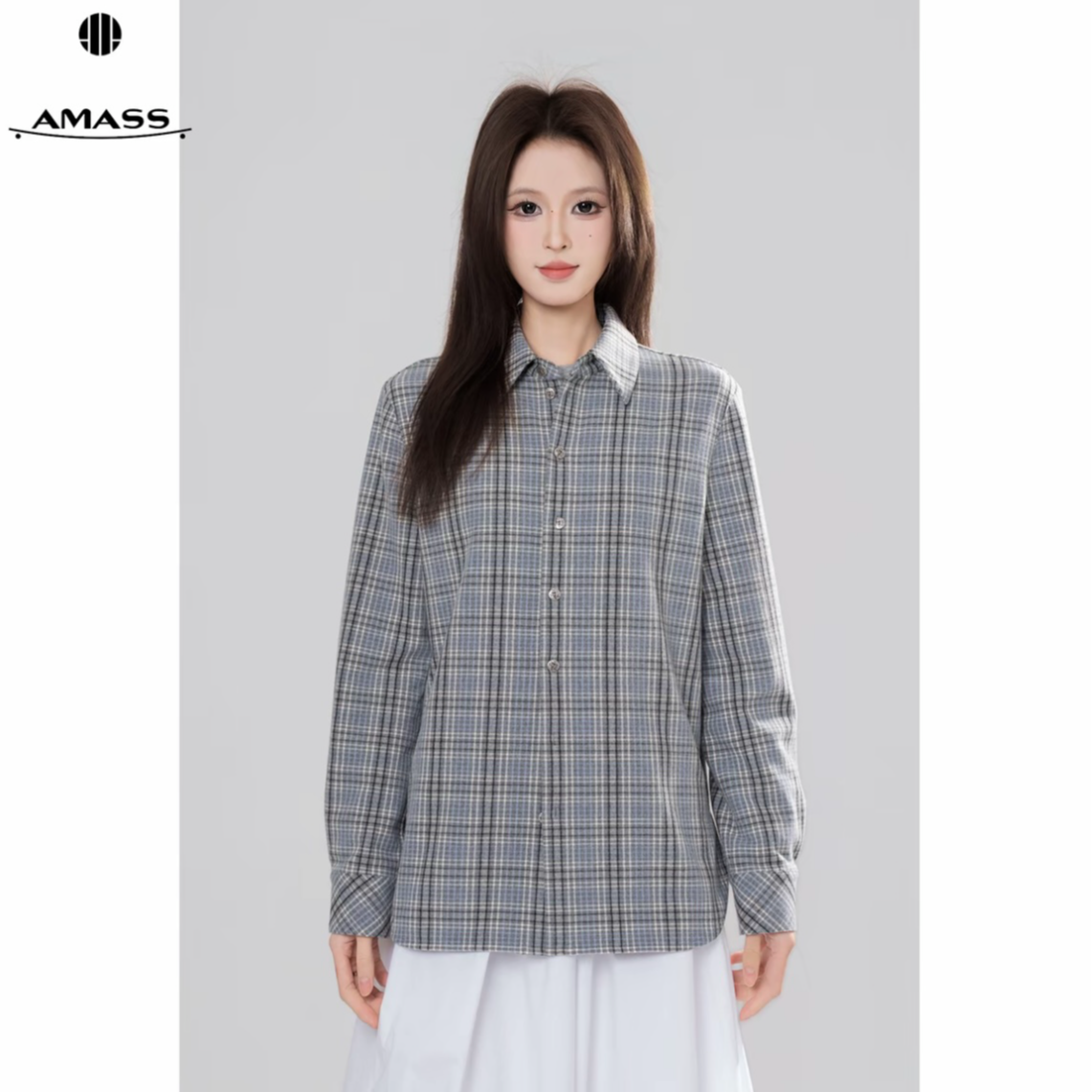 AMASS/阿玛施早春松弛感穿搭软糯舒适复古磨毛格纹休闲衬衫530171