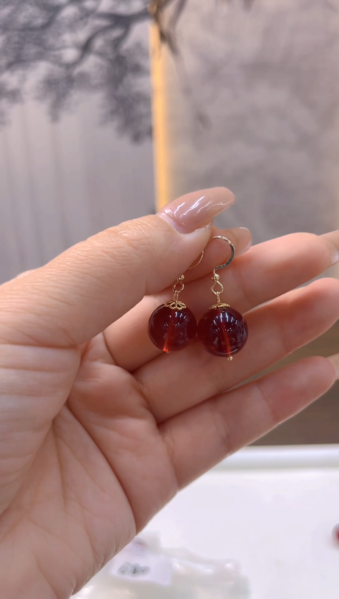 血珀14K金镶嵌耳饰E80