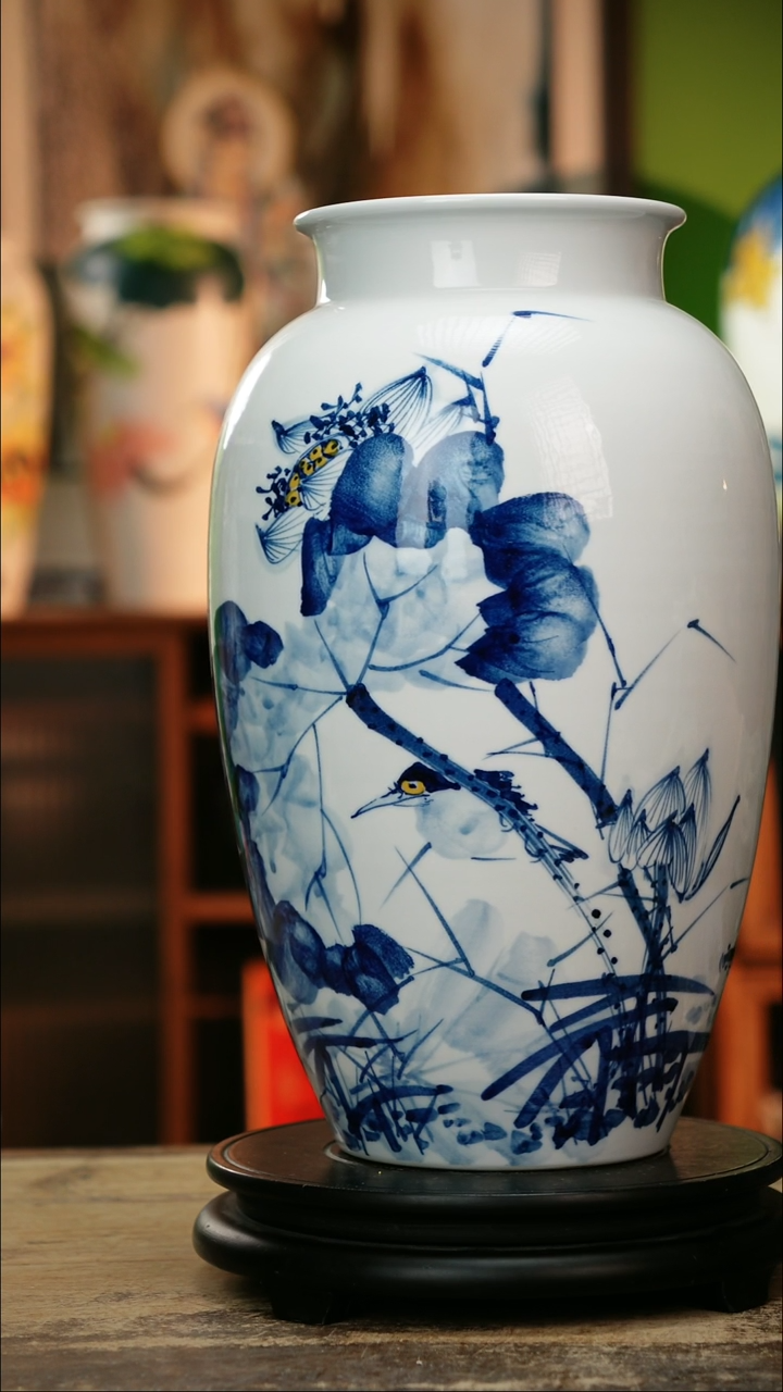 瓷片 景德镇纯手工釉下彩精品花瓶