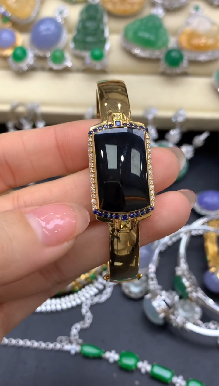 【闪购商品】翡翠手镯18K金镶嵌555-中国好珍宝